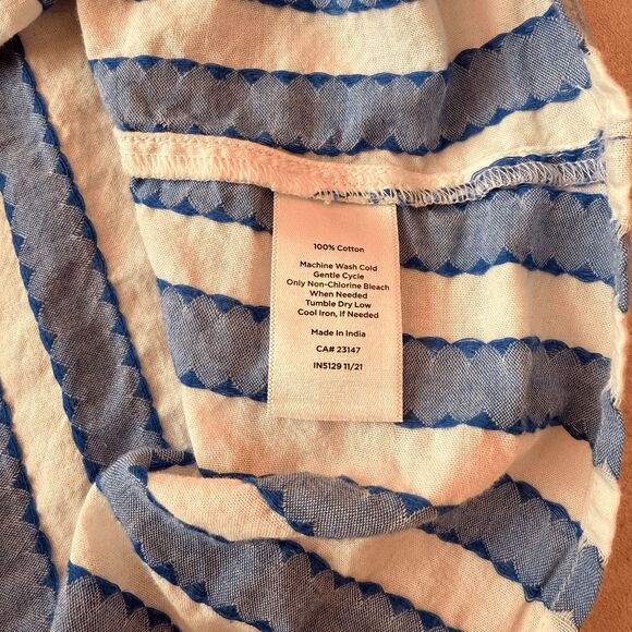 Talbots Blue Striped Blouse Boho Beach Tunic Sleeveless Ruffle Trim Small Cotton - Picture 6 of 6